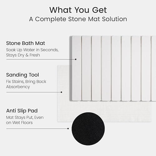 Meowoo Foldable Stone Bath Mat, 23.6"x15.3" Diatomaceous Earth Bath Mat, Non-Slip Quick Dry Bathroom Floor Mats, Super Absorbent, Easy to Clean, Stone Bathroom Floor Mats for Bathtub Front - White thumbnail 3