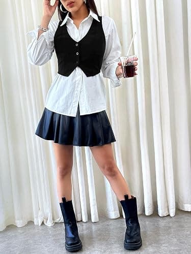SweatyRocks Women's Solid Button Front Crop Waistcoat V Neck Sleeveless Blazers Vest Tops thumbnail 3