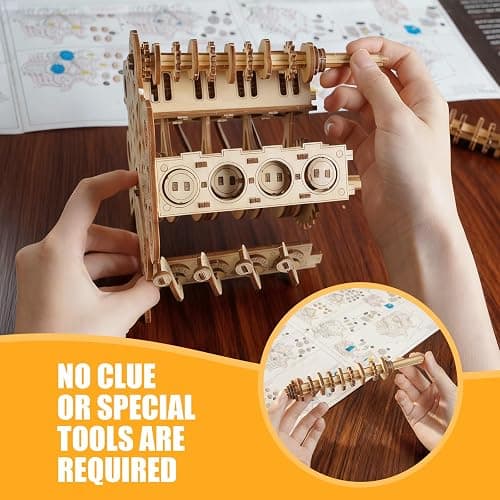 3D Puzzles for Adults - Wooden V8 Engine Model Kit, 3D Puzzle Model Engine Kit with Working Motor, DIY Kits Hobbies for Men for Men, Teen (591 Pcs) thumbnail 5