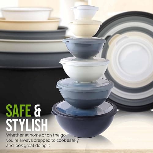 Zulay Kitchen 12 Piece Plastic Mixing Bowls with Leak-Proof Lids Set - Microwave and Freezer Safe Kitchen Mixing Bowls for Preparing, Serving and Storing - Large Nesting Bowls (Midnight Ombre) thumbnail 7