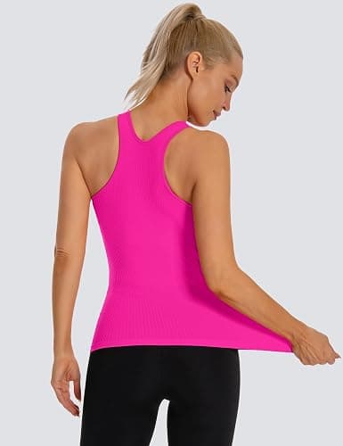 MathCat Seamless Workout Tank Top for Women with Built in Bra, Padded Racerback Ribbed Athletic Yoga Camisole thumbnail 4