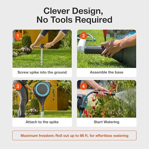 GARDENA Automatic Retractable Garden Hose Reel - 66 Feet - 360 Degree Swivel Outdoor Hose Reel with Metal Spike Base - Auto Retract - UV Resistant Housing - Easy Install No Tools Required - 18614 thumbnail 8