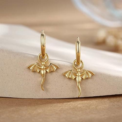 LNIEER Tiny Dragon Huggie Small Hoop Earrings with Charm, Personalized Dragon 316L Surgical Steel 18k Gold Plated Dagon Drop Dangle Earrings for Women thumbnail 3