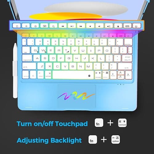NOKBABO for iPad 10th 11th (A16) Generation Case with Keyboard, iPad Air 11 inch case (M4/M3/M2), Keyboard for iPad Pro 11 (4th/3rd/2nd/1st) & iPad Air 5/4, Trackpad, 360° Swivel, Backlit - Sky Blue thumbnail 7