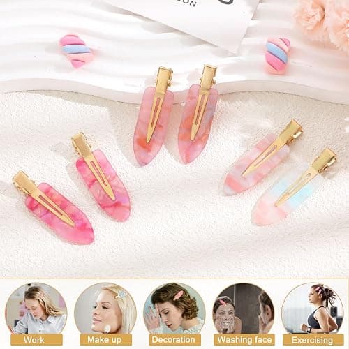 KesaPlan 10PCS No Bend Hair Clips, Pink No Crease Hair Clips for Styling, Acrylic Resin Flat Duckbill Clips, Seamless Bang Hair Barrette for Women Girls Makeup Hairstyle Accessories thumbnail 6