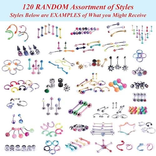 BodyJ4You 156PC Body Piercing Kit with Needles - Belly Button Ring Nose Septum Tragus Cartilage Industrial - Horseshoe Hoop Barbell Labret Stud Captive Spike - 14G 16G 18G 20G Random Mix Body Jewelry thumbnail 4