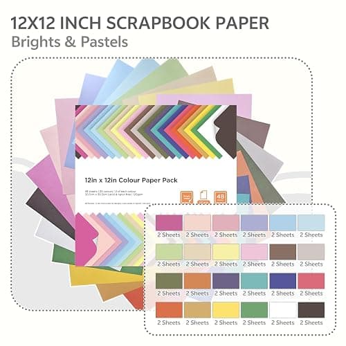 12x12 Scrapbook Paper 48 Sheets 120 gsm 32 lb Brights Pastels & Brights 24 Color Cardstock Paper for Cricut Maker, Scrapbooking, Paper Crafting thumbnail 4
