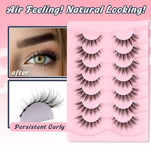 Lashes Natural Cat Eye Lashes Wispy Eyelashes 15mm False Eyelashes Wispy Lash Strips 3D Volume Fake Eyelash Thin Cotton Band Soft Eye Lash Pack 7 Pairs Siligli thumbnail 5