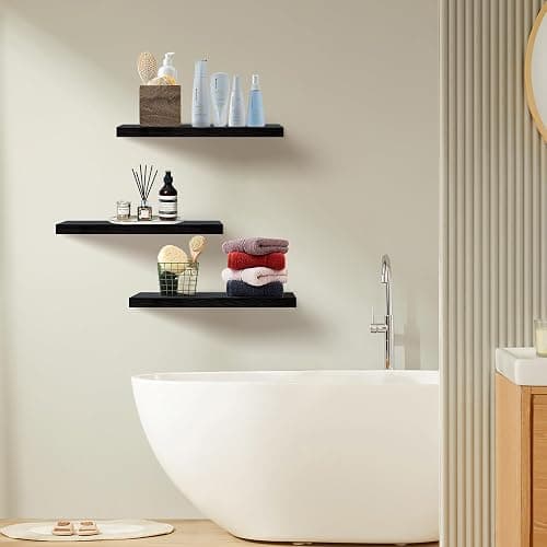 Upassion Floating Shelves for Wall Set of 3, 16" Black Wall Shelves for Home Decor, Frame Display Floating Shelf for Living Room, Bedroom, Bathroom, Kitchen thumbnail 6