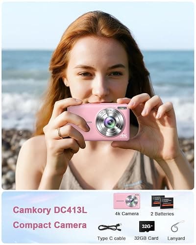 Digital Camera, 4K 64MP Cameras for Photography, Small Compact Point and Shoot Digital Camera with Auto Focus, Dual Camera, Flash, 16X Zoom, 32GB Card, Vlogging Camera for Teens,Boys, Girls thumbnail 6