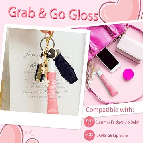 LUHOHI Lip Balm Cap Keychain for Summer Fridays Lip 0.5oz Gloss With Flower Charms Portable Accessorie (No Lip Balm) thumbnail 7