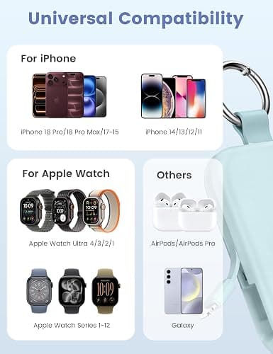 RORRY CharmGo Portable Charger, 5000mAh Portable Charger Power Bank | Built-in Cables,Travel Keychain Battery Pack Essentions for Apple Watch 1~12 Series/Ultra/SE & iPhone 18 Pro Max/17/16/15 thumbnail 2
