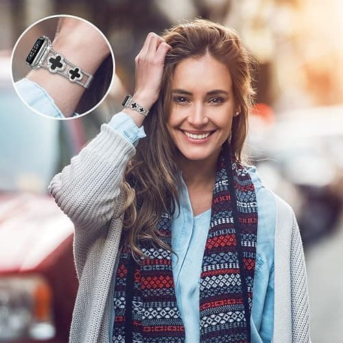 Musk-MSKR Diamond Metal Bands Add Sparkle to Your Watch For Apple Watch Series 11/10/9/8/7/6/5/4/3/2/SE/Ultra Clover Simple and Stylish Compatible with 38mm40mm41mm42mm44mm45mm 46mm49mm Women's Wear thumbnail 7