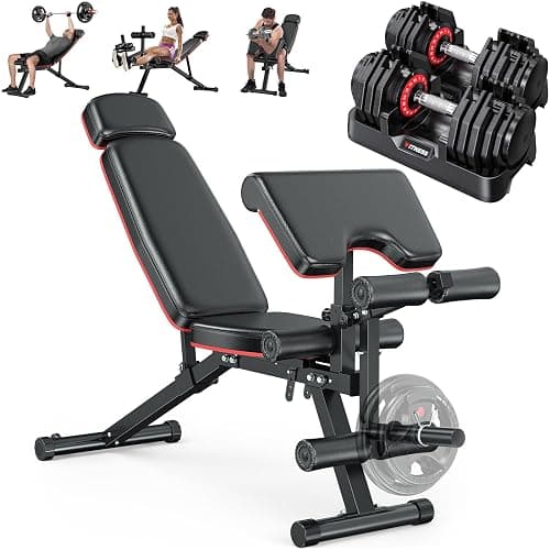 Rendpas Adjustable Dumbbell 55/80LB with Weight Bench, Home Gym Set - Image 1