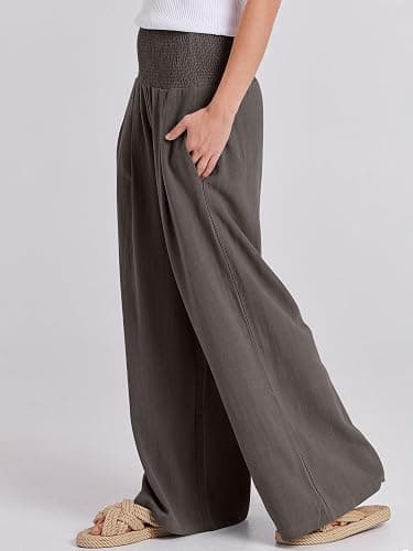 ANRABESS Women Linen Palazzo Pants Summer Boho Wide Leg High Waist Casual Lounge Pant 2026 Beach Travel Vacation Outfits thumbnail 7