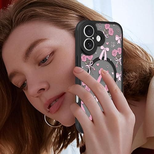 KANGHAR Case for iPhone 16 Bows Bouquet Pattern | [Compatible with Magsafe] Cute Flowers Florals Protective Magnetic Case for Girls Women Men thumbnail 5