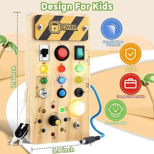 Toddler Toys Busy Board with Led Light, Preschool Learning Activities Sensory Toys for Toddlers 1-3,Montessoti Toys 1 2 3 Year Old Birthday Gift thumbnail 2