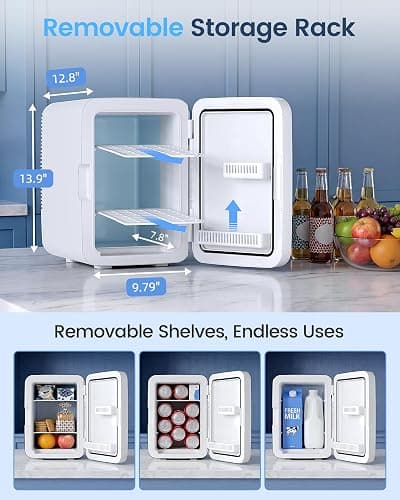 Electactic 10L Compact Mini Fridge, Portable Small Refrigerator, Small Cosmetics Cooler, 2.6 Gal Mini Fridge with AC/DC Adapters for Beverage, Food, Makeup, Bedroom, Office, Dorm, White thumbnail 3