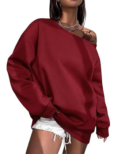 Remidoo Women's Off The Shoulder Sweatshirt Oversized Long Sleeve Top | Relaxed Off Shoulder Fit, Lightweight Pullover, Not Fleece, Drop Shoulder, Fall Layering for Casual Travel and Lounge thumbnail 3