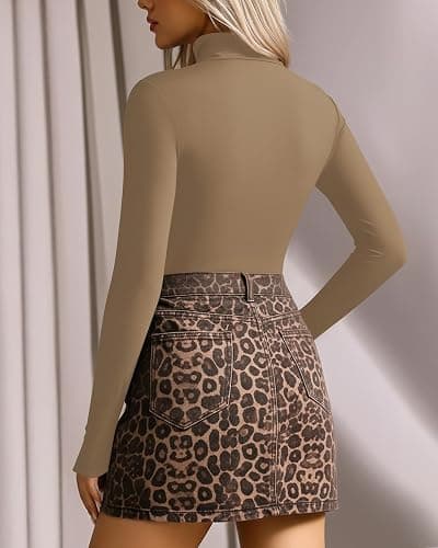 MANGOPOP Women's Mock Turtle Neck Long Sleeve Tops Bodysuit Jumpsuit thumbnail 3