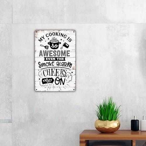 QIONGQI Funny Kitchen Quote My Cooking is Awesome Metal Tin Sign Wall Decor Retro Kitchen Signs with Sayings for Home Kitchen Decor Gifts thumbnail 4