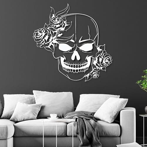 sugar skull metal wall art, Skull Metal Wall Art, Gothic Metal Wall Decor, Skeleton Metal Wall Art, Skull Metal Wall Decor, Halloween Wall Art, Home Office Decoration Bedroom Living Room Decor Sculpture (23.6"x23.6"|60x60cm, Black) - 23L"x23 - Black thumbnail 7