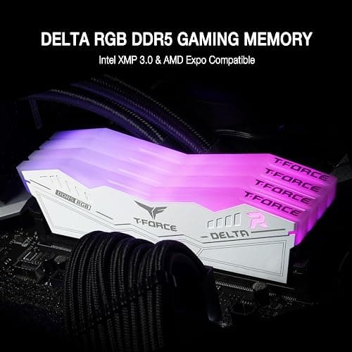 TEAMGROUP T-Force Delta RGB DDR5 Ram 32GB (2x16GB) 6000MHz PC5-48000 CL30 Intel XMP 3.0 & AMD Expo Compatible Desktop Memory Module Ram White FF4D532G6000HC30DC01 thumbnail 2