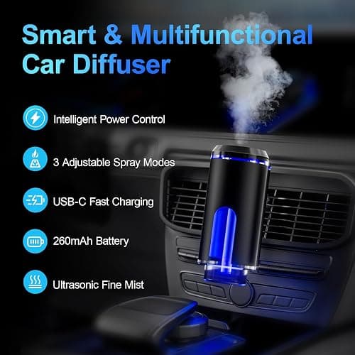 Smart Car Air Freshener Diffuser – Auto On/Off Aromatherapy Diffuser with 3 Scent Modes, USB Rechargeable, Vent Clip, 6 Essential Oil Refills Included – Long-Lasting Fragrance, Car Decor & Gift thumbnail 2