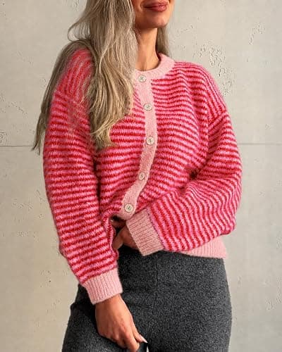 Cicy Bell Womens Striped Cardigan Sweaters Long Sleeve Button Up Knit Tops | Color Block,Loose Fit,Button Down,Open Front,Oversized,Casual Cardigan,Fall Winter thumbnail 2