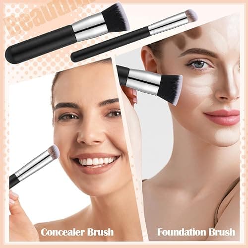 6Pcs Foundation Brush for Liquid Makeup,Liquid Foundation Brush with Makeup Sponge and Powder Puff for Foundation, Powder, Blush, and Concealer(Black) thumbnail 2