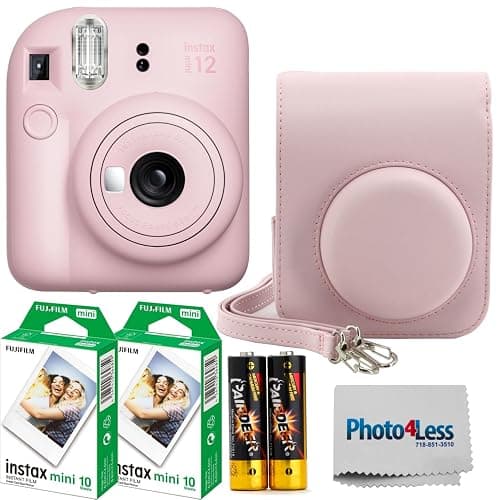 Fujifilm Instax MiniI 12 Instant Film Camera Blossom Pink, Fujifilm Instax Mini Twin Pack Instant Film 20 Prints, Prtotective Case, Gift Bundle - Image 1