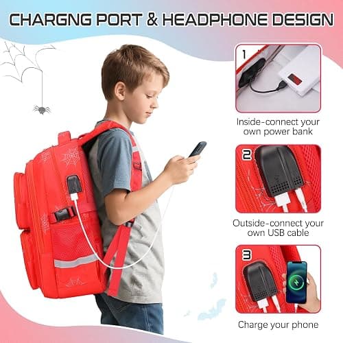 Jafeton School Backpack for Boys, 3 PCS Spider Boy Backpack Set with Lunch Box & Pencil Pouch, Waterproof Schoolbag for Boys Kids Children Teens, Elementary Middle School, Kids Bookbag Casual Daypack thumbnail 7