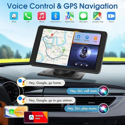 2026 Enhanced Carplay Screen for Car - 7" HD Portable Carplay & Android Auto with Bluetooth, HD Backup Camera, GPS Navigation, Siri, FM Radio, AUX, and Mirror Link – Compatible with All Vehicles thumbnail 2