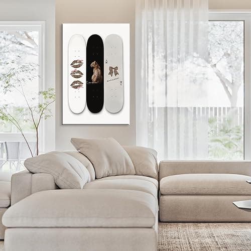 Trendy Black And White Skateboard Canvas Wall Art Vintage Ace Card Bow Born To Be Lucky Posters Pink Bow Leopard Sexy Lips Wall Decor For Girls Room Bedroom Dorm Apartmen 12x16in Wrapped Canvas thumbnail 6