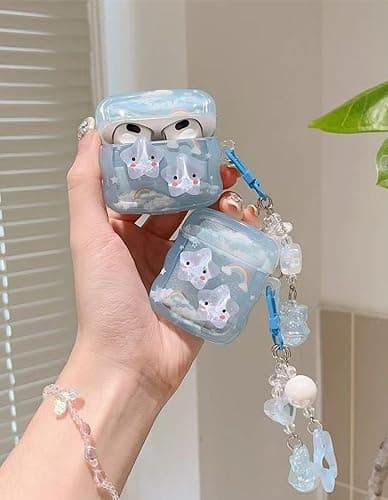 Compatible with Star Airpods 3 Case Cute Clear Airpod Case with Love Heart Keychain Cover for Women - Blue - AirPods 3 thumbnail 4