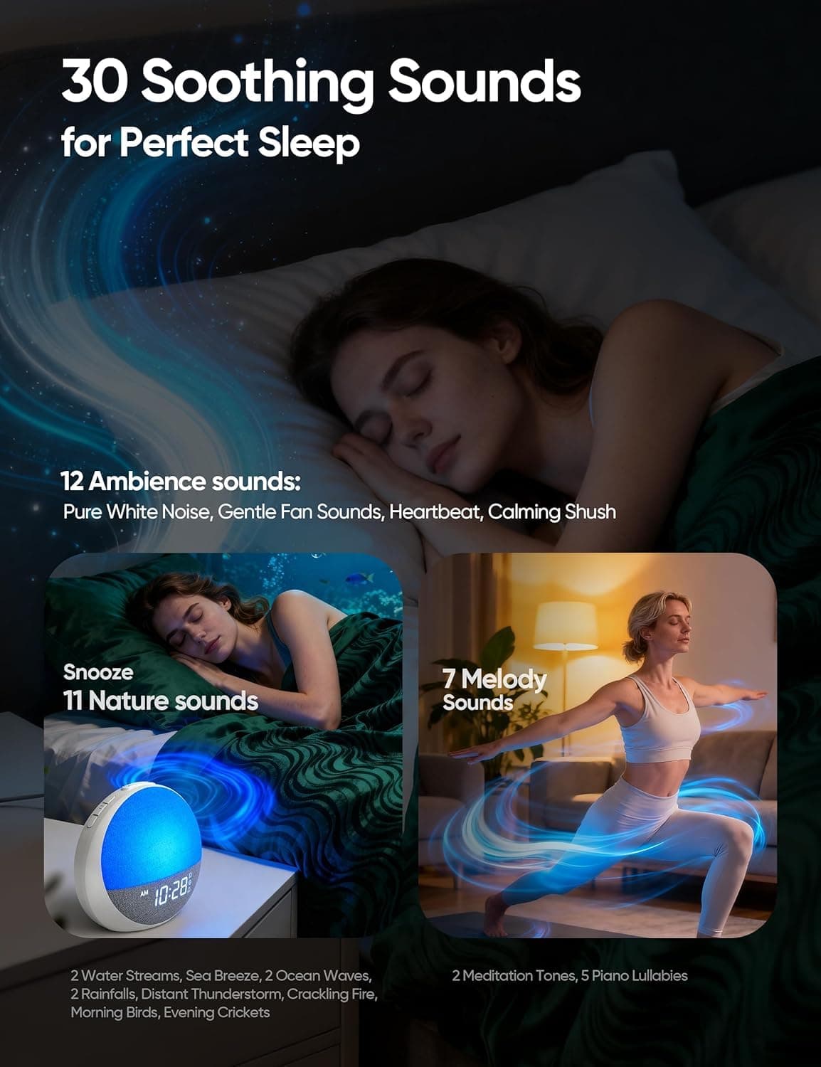 Sunrise Alarm Clock with White Noise Machine, 11-Color Light for Bedrooms thumbnail 4