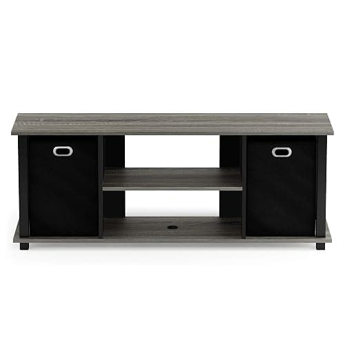 FURINNO Econ Entertainment Center, French Oak Grey/Black/Black thumbnail 6