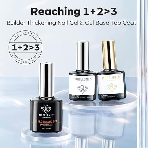 modelones Builder Nail Gel with Gel Top and Base Coat, 3Pcs Gel Nail Kit for Nail Thickening Apex Building Nail Extension Rhinestone Gel Nail Glue, LED Nail Lamp Cured thumbnail 9