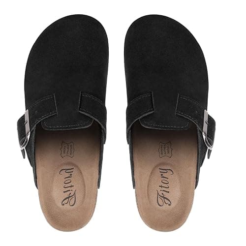 FITORY Womens Clogs Slip-on Potato Shoes Leather Mules with Suede Cork Footbed Size 6-11 thumbnail 2