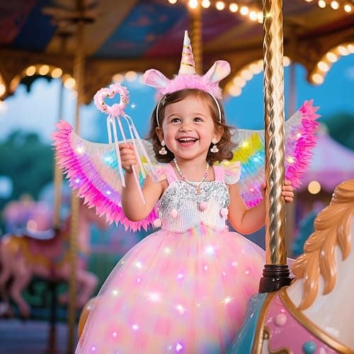 Latocos Girls Unicorn Dress Costume Toddler Light Up Princess Dress Up Clothes Unicorn Toys Halloween Birthday Gifts thumbnail 7