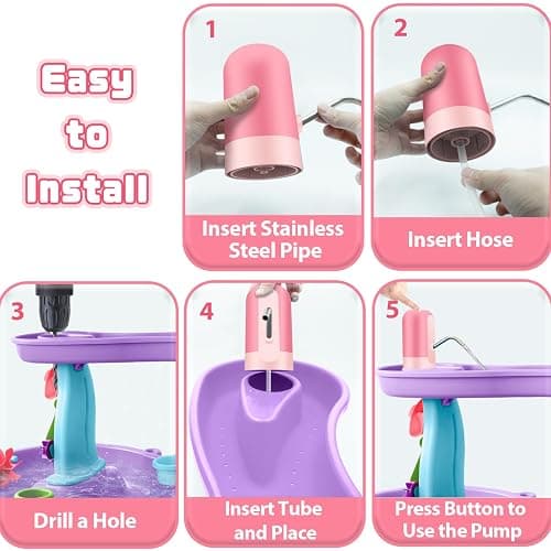 Infowush Powerful Water Table Pump, Battery Powered Water Pump for Water Table 3 Hours Non-Stop Fun Portable Summer Outdoor Sand/Water Table Toys Water Play Table Accessories for Toddlers Kids（Pink） thumbnail 7