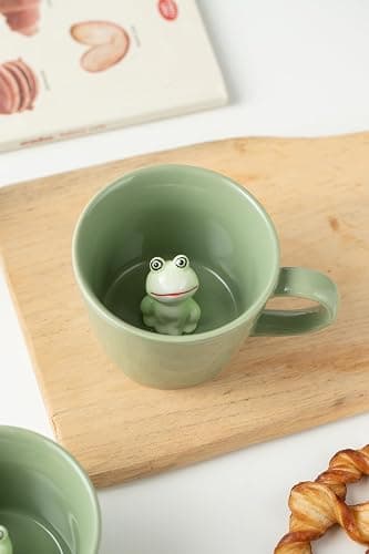 DIHOclub Frog Coffee Cup Hidden 3D Animal Inside Mug,Garden series Handmade Figurine Mugs 12OZ(Green) thumbnail 2