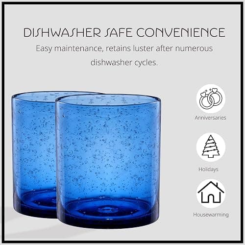 Artland 14oz Double Old Fashion Glass, Set of 4 | Iris Seeded Design, Cobalt Blue | Drinking Glass for Parties and Everyday Use - Mojito, Whiskey, Cocktail | Glassware & Barware Essentials thumbnail 7