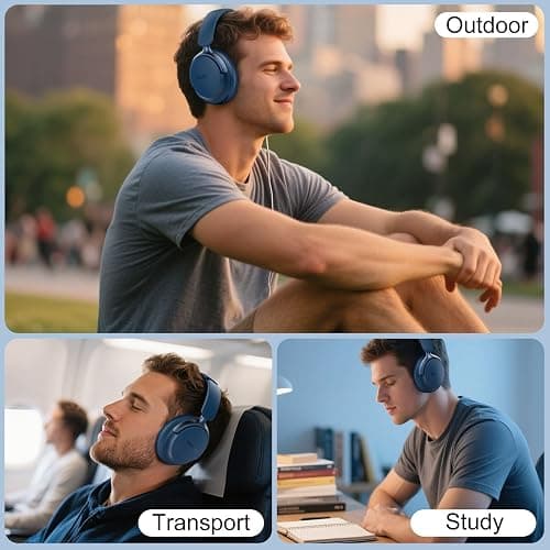 RORSOU B8 Bluetooth Headphones Over Ear, 6 EQ Music Modes and 50H Playtime Deep Bass Wireless Headphones with Mic, Lightweight Folding HiFi Stereo Headset for iPad/Travel/Tablet/PC/Home Blue thumbnail 8