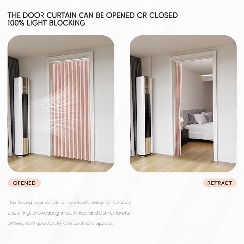 Jilron 100% Blackout Fabric Folding Door Curtain with Magnetic Closure - Accordion Style for Sliding Doors, Closets,Wardrobe and Temporary Door Solutions Doorway Curtains（W42 x L78, Pink，1 Panel） thumbnail 6