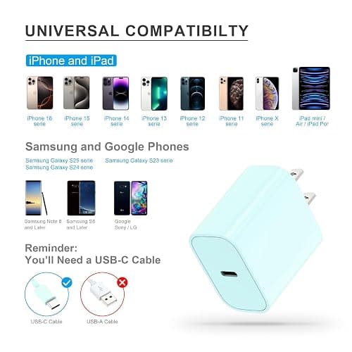 USB C Charger for iPhone 17/16/15[MFI Certified] 20W iPhone Fast ChargerBlock with 6FT 2Pack USB C Cable foriPhone 17/17 Pro Max/16/16 ProMax/15 Series thumbnail 3