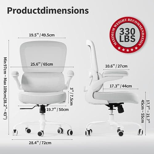TRALT Ergonomic Office Chair - Desk Chair with Adjustable Lumbar Support Computer Chair - Mesh Comfy Chair with Flip-up Armrests - Gaming Chairs for Adults Home Office (Leather, White) thumbnail 3