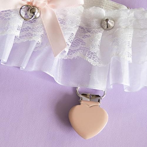 Outanaya Lolita Strumpfbänder mit Herzförmigen Clips aus Spitze und Metall Elastische Garters für Damen zur Kostümdekoration und Formellen Anlässen 1 Paar Weiß thumbnail 4