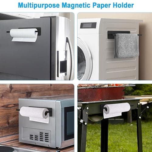 Paper Towel Holder, Magnetic Paper Towel Holder for Fridge, Toilet Paper Roll Holder Magnet Towel Rack Wall Mount Fridge Organizer for Paper Towels Rolls Bathroom Pantry RV Kitchen Storage - Black - 1 thumbnail 5