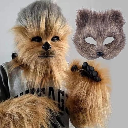 Valpeak Therian Mask and Tail Set for Girls Halloween Cat Mask Tail Cosplay Fox Mask Wolf Tail Over 1 Years Old thumbnail 4